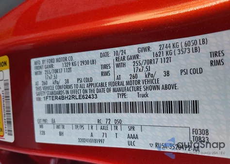 2024 Ford Ranger Xl из США, поврежденный, VIN 1FTER4BH2RLE62433